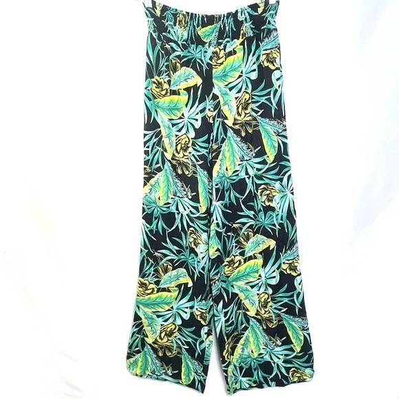 BAR III Floral Printed Black Tie Front Crop Top Long Sleeve Pants Set Sz XL/L - Picture 9 of 13